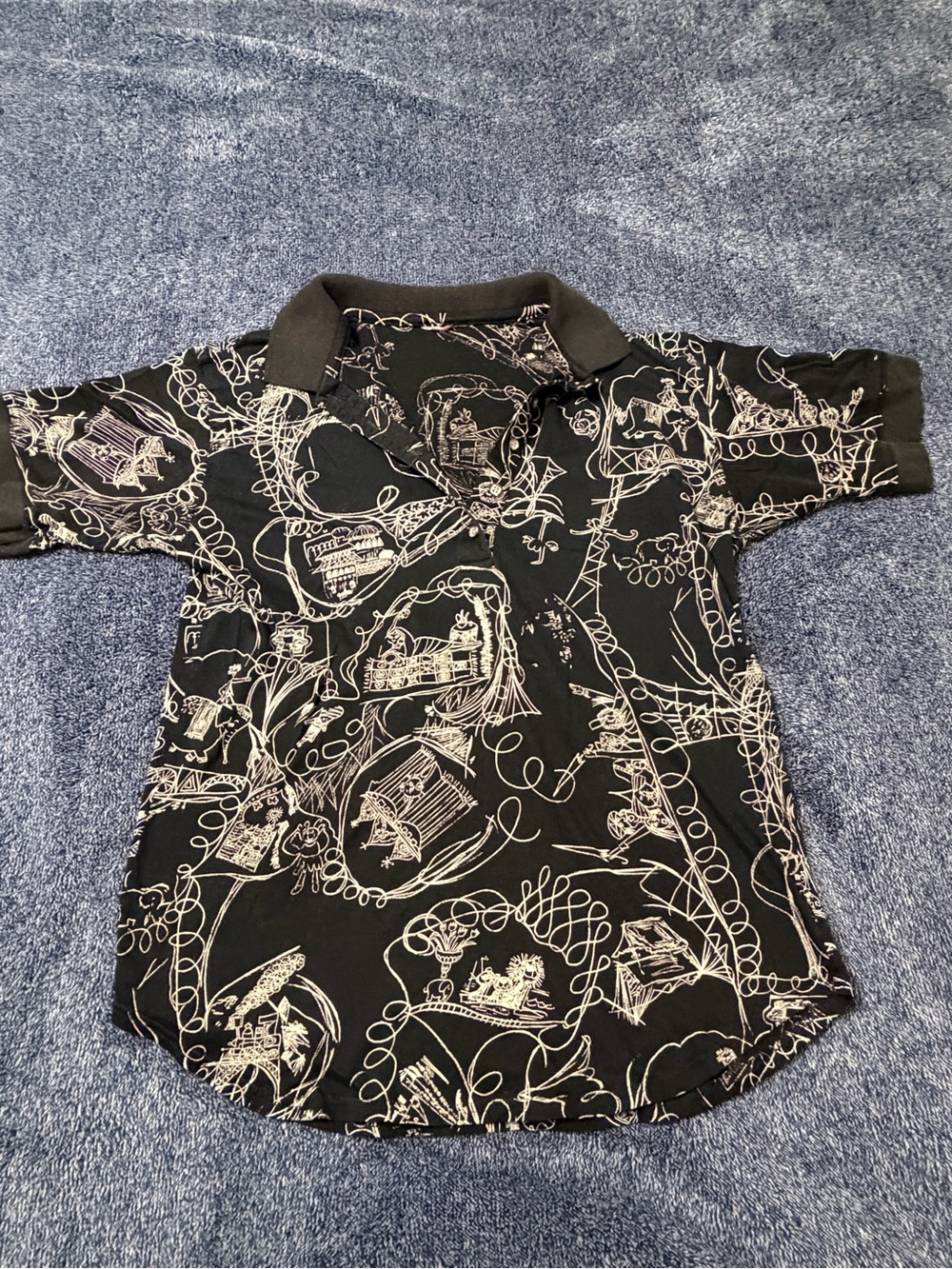 Kids Black Graphic Polo Shirt